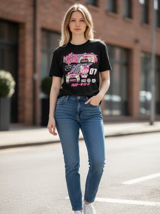 Hello Kitty Tops - Hello Kitty Racing Graphic Tee Black Pink Sanrio Size XL